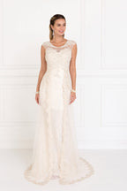 Lace A-Line Long Dress with Tulle Overlay