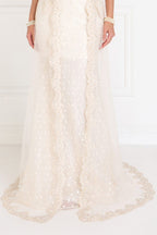 Lace A-Line Long Dress with Tulle Overlay